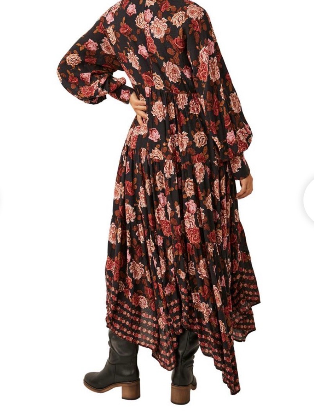Free People Rows of Roses Women's Black Floral V-Neck Maxi Dress L - Picture 6 of 10